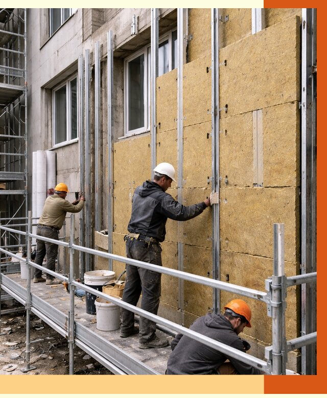 Утепление вентилируемого фасада в Кингисеппе от 5815 руб/м2 — монтаж и утепление вентфасад | ТепломастерКгп